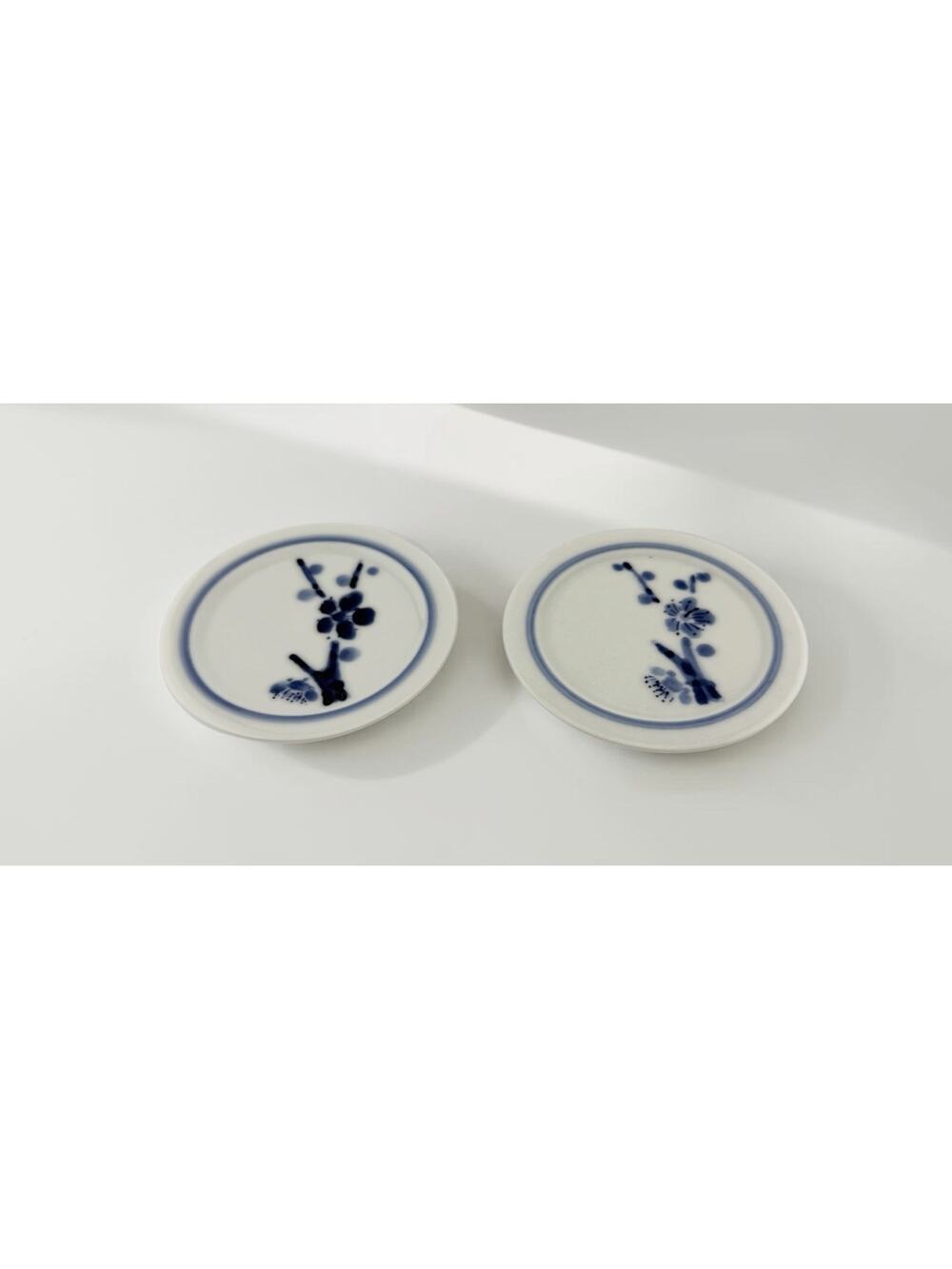 Ceramic Blue and White 3.5" Dishes Floral Marked PB 1989 Chinese Set of 2